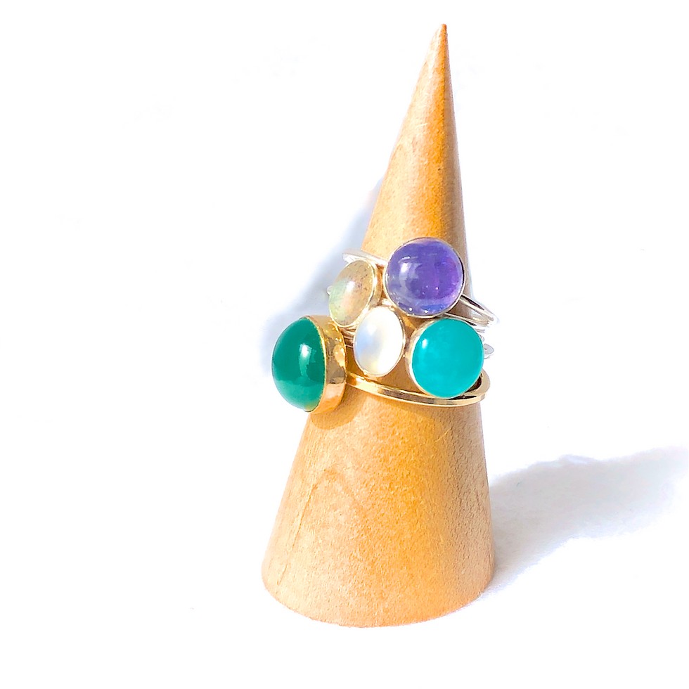 Thumbnail: Monsteraleaf アマゾナイト スタッキング シルバー リング 8mm 青 緑 重ねづけ 天然石ジュエリー