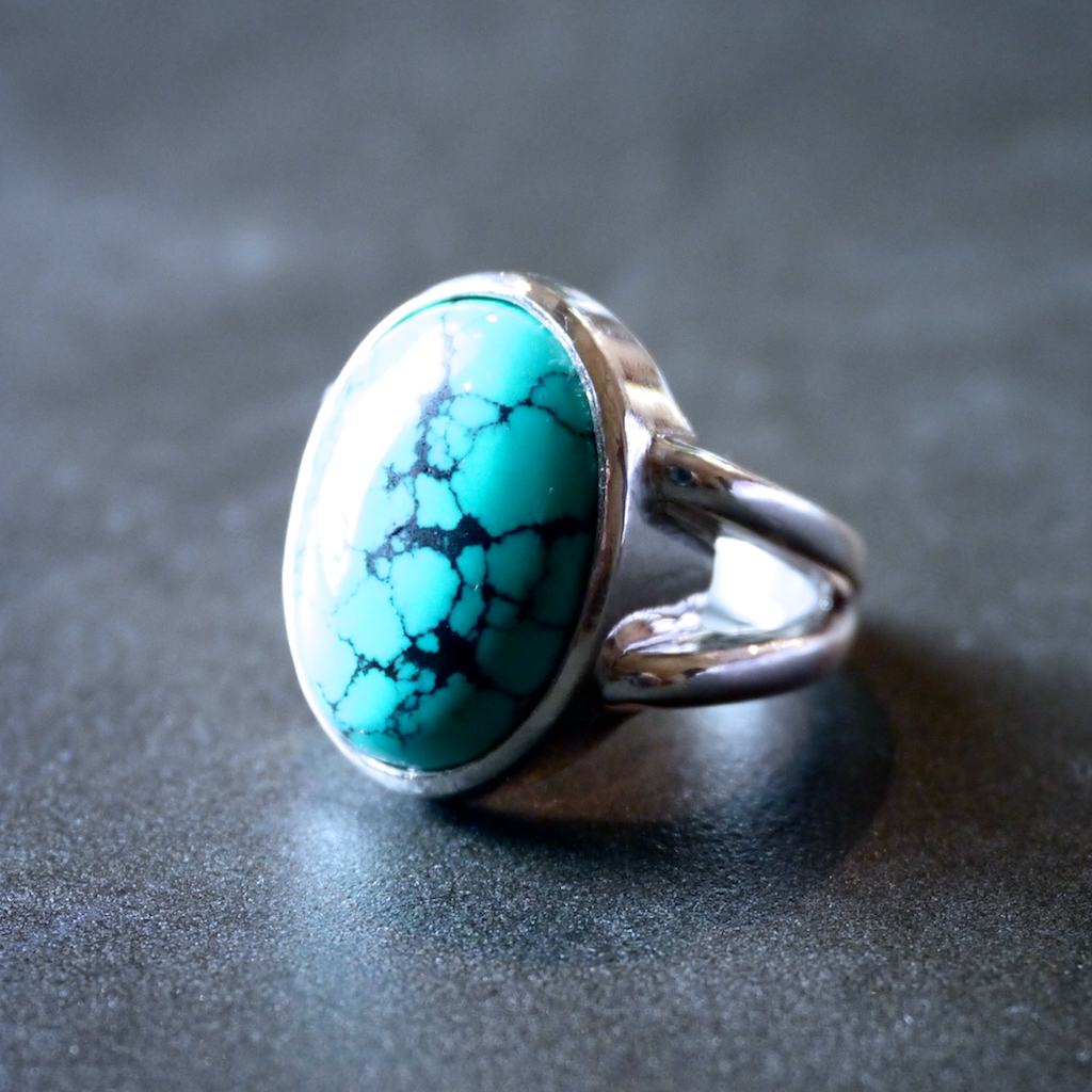 Monsteraleaf ターコイズ オーバル カボション シルバー リング 18x13mm 大粒 天然石ジュエリー