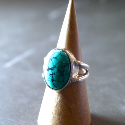 ターコイズ オーバル カボション ボリューム リング 18X13mm