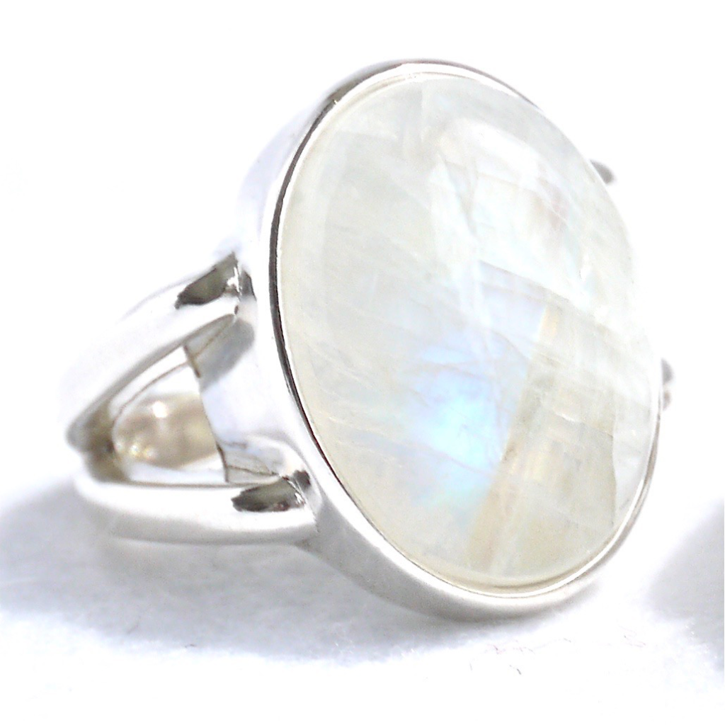 Monsteraleaf レインボー ムーンストーン オーバル カボション シルバー ファッション リング レディース 18x13mm 大粒 七色 天然石ジュエリー