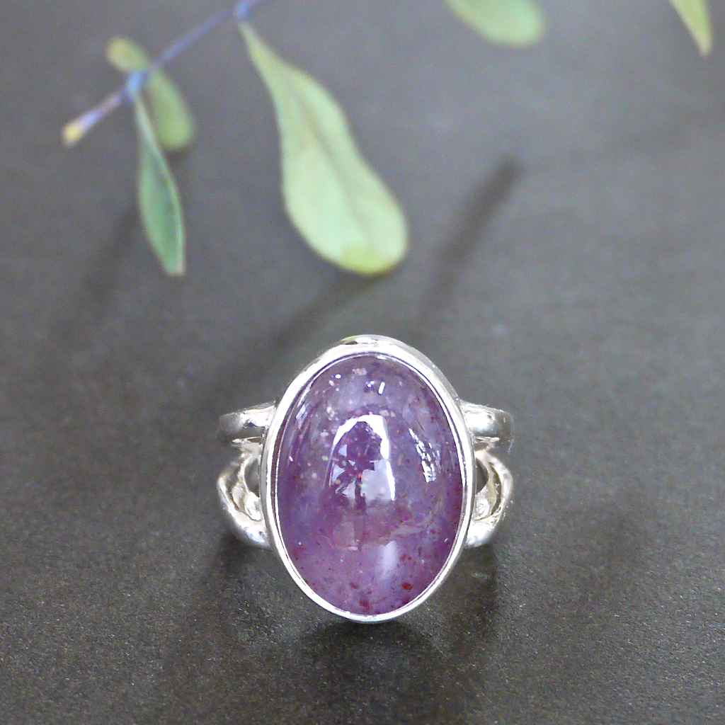Monsteraleaf ブラッドショット アイオライト オーバル カボション シルバー リング 18X13mm 大粒 天然石ジュエリー
