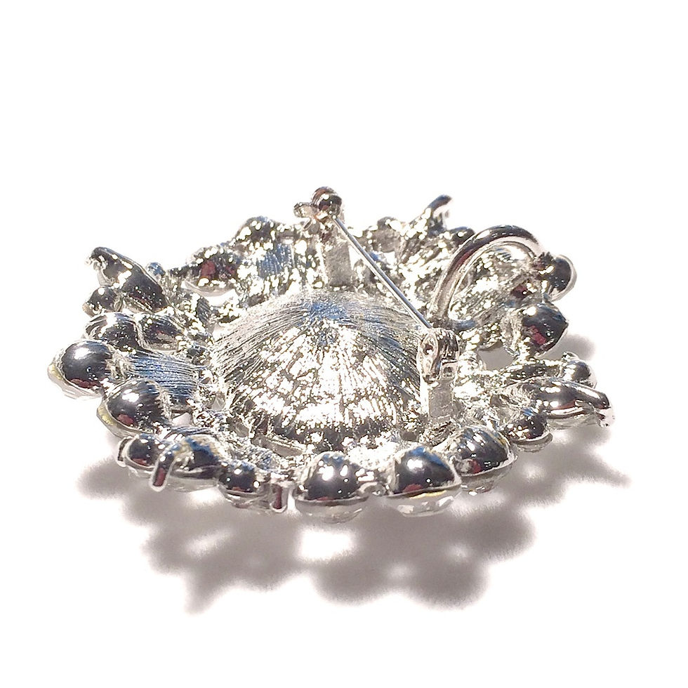 Thumbnail: Monsteraleaf スワロフスキー ビジュー ブローチ フラワー ペンダント クリア 天然石ジュエリー