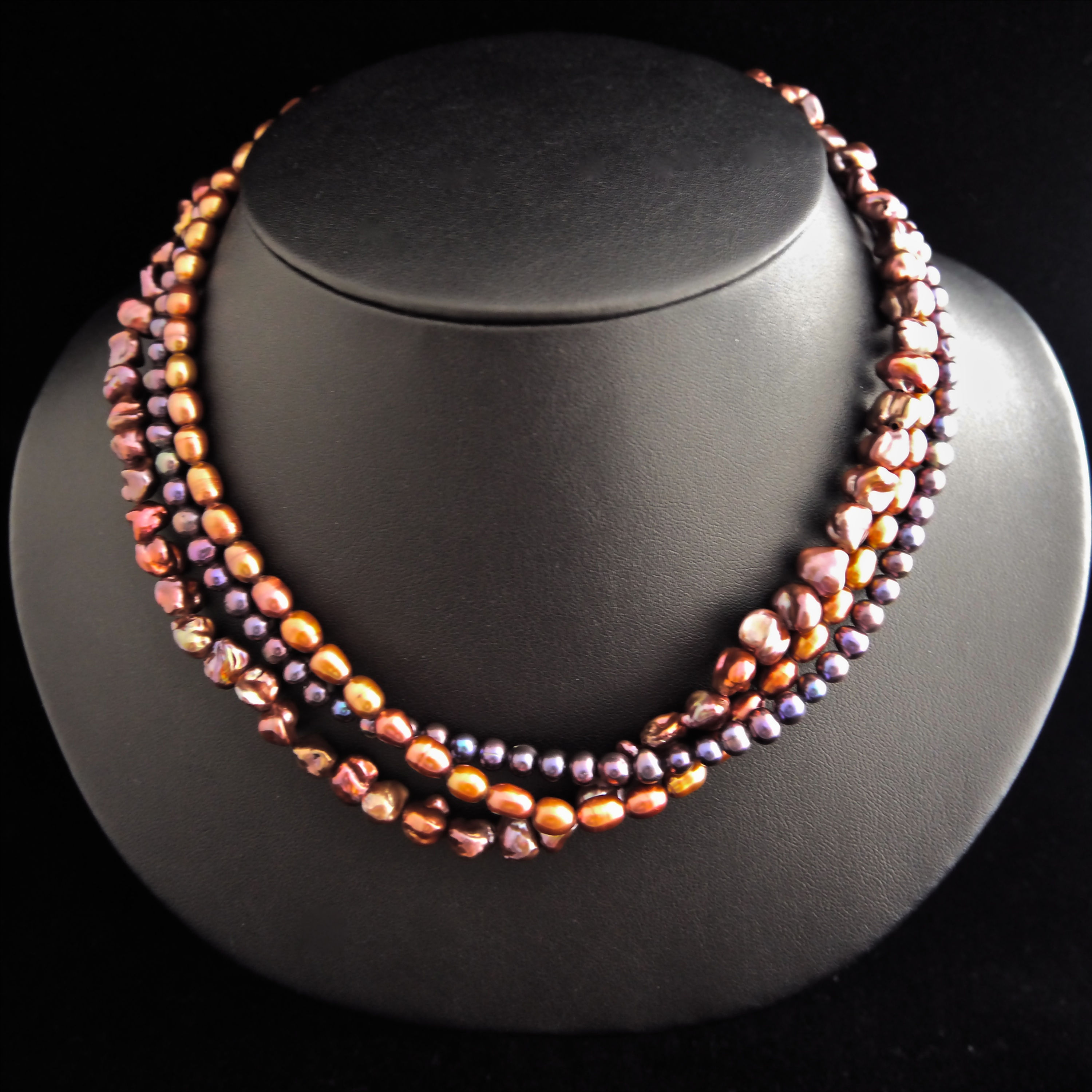 淡水パール 3カラー 3連 ネックレス レッド 天然石ジュエリー Monsteraleaf