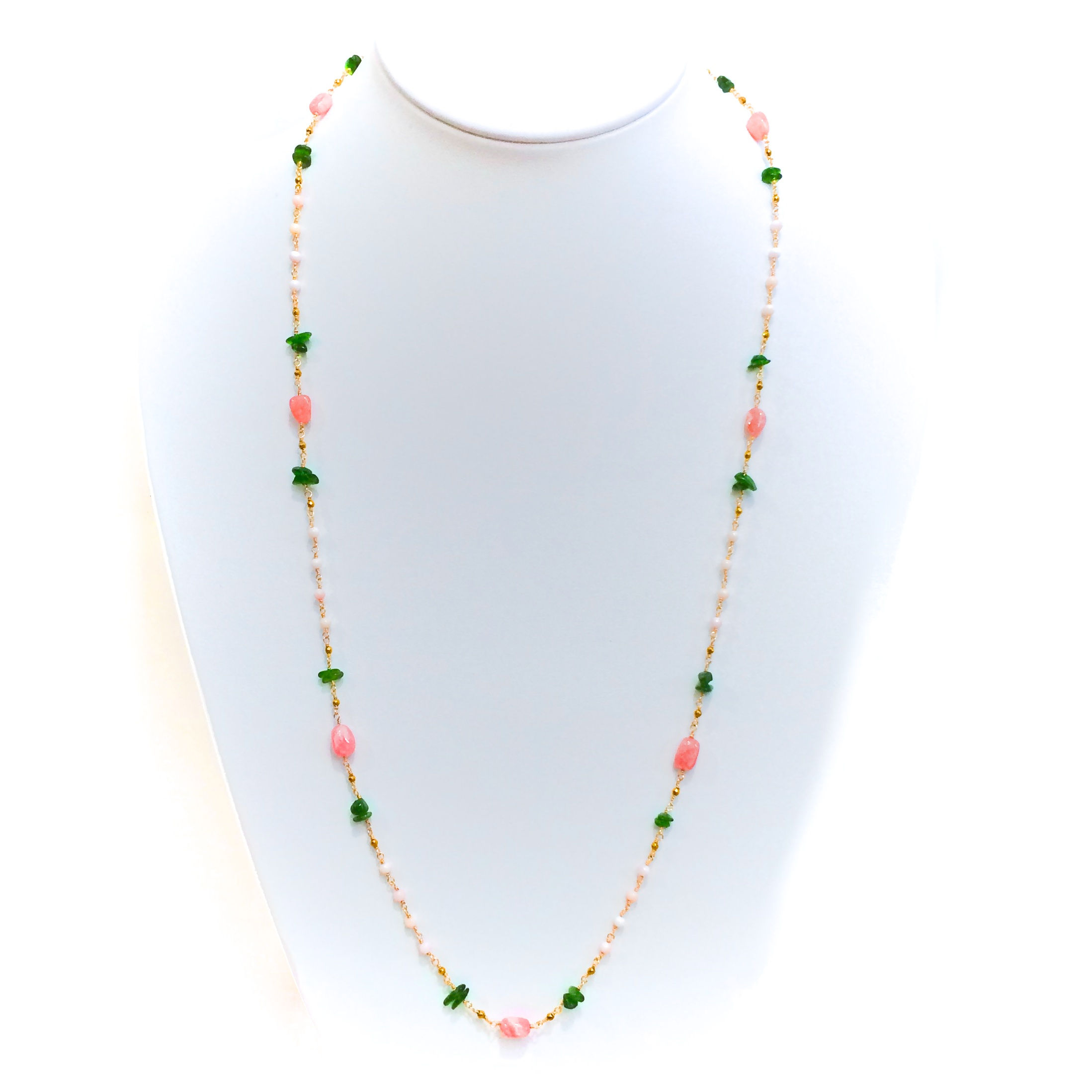 Monsteraleaf ポンパドール ロング ネックレス インカローズ クロムダイオプサイト ピンク グリーン ゴールド 天然石ジュエリー