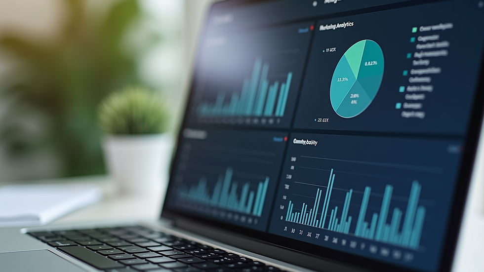Close-up view of a laptop screen displaying marketing analytics dashboard