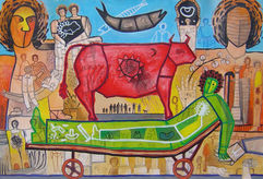 Álvaro Santiago, La naturaleza en armonia (La vaca Sagrada), 1996-97, mixta y collage sobr