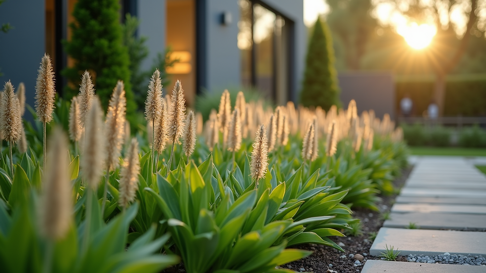 Close-up of drought-resistant plants in a landscaped garden