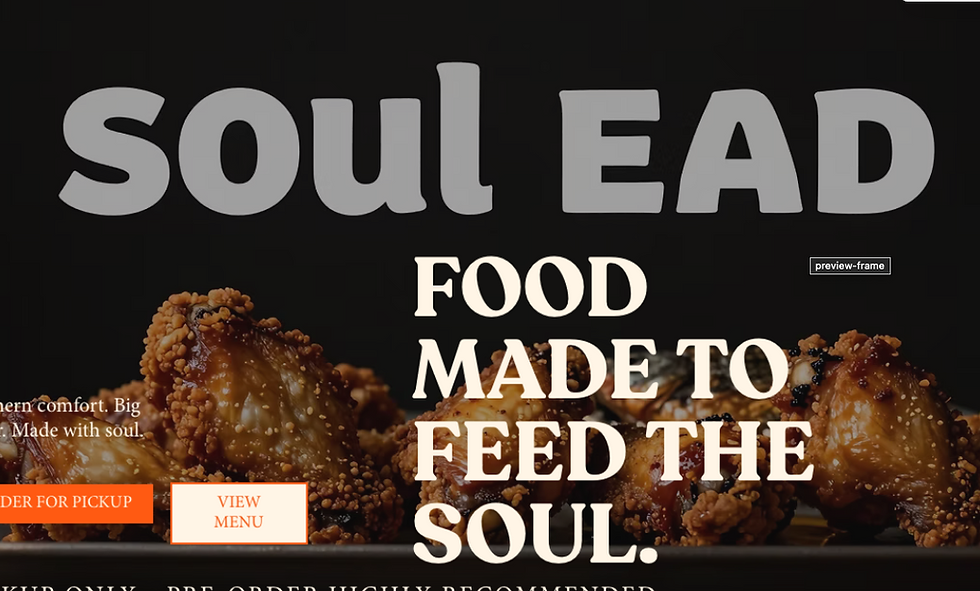 Reference screenshot of hero design for Soule Boule with warm, soulful food branding.