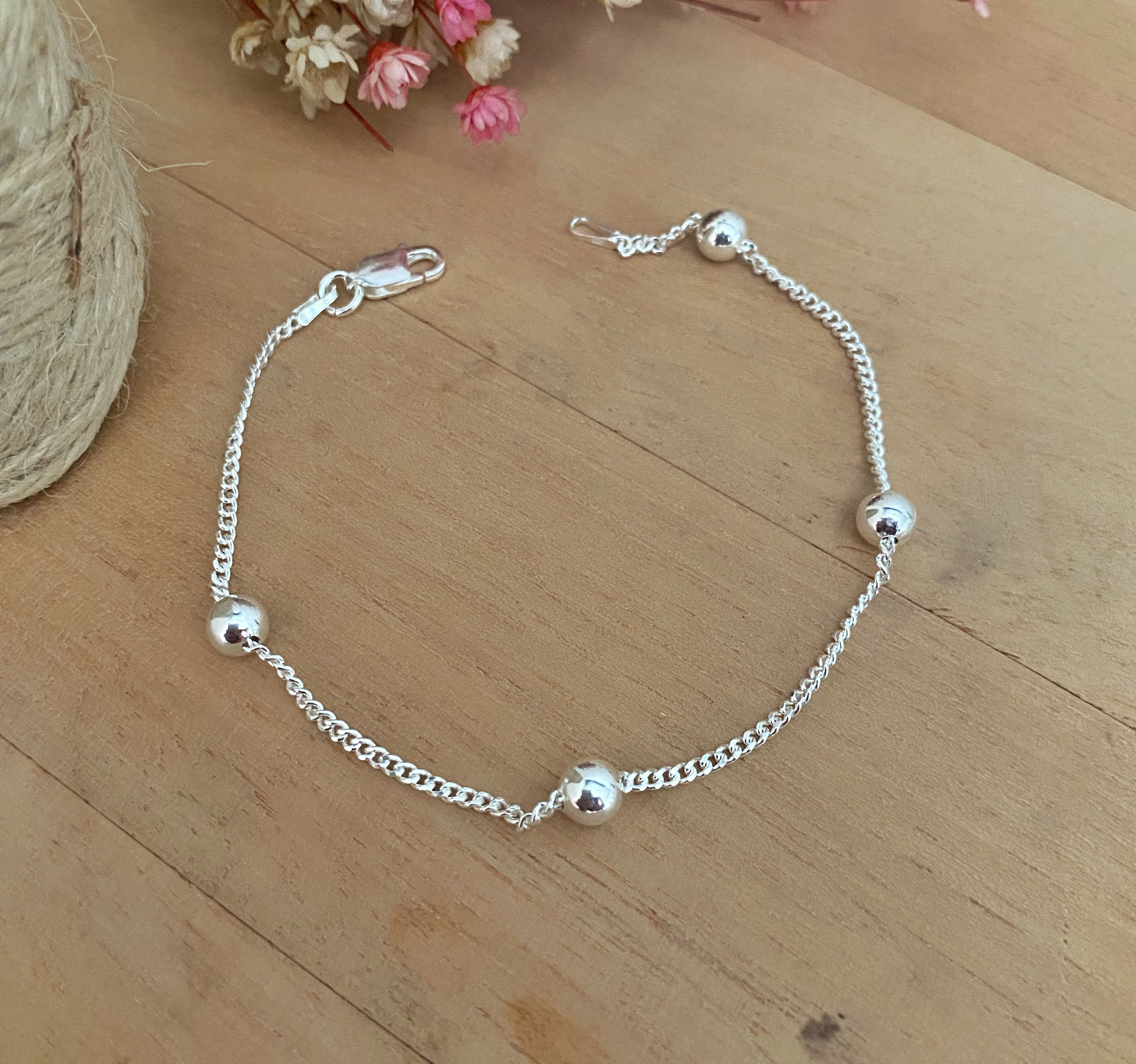 Pulseira grumet prata 925 bola 5mm