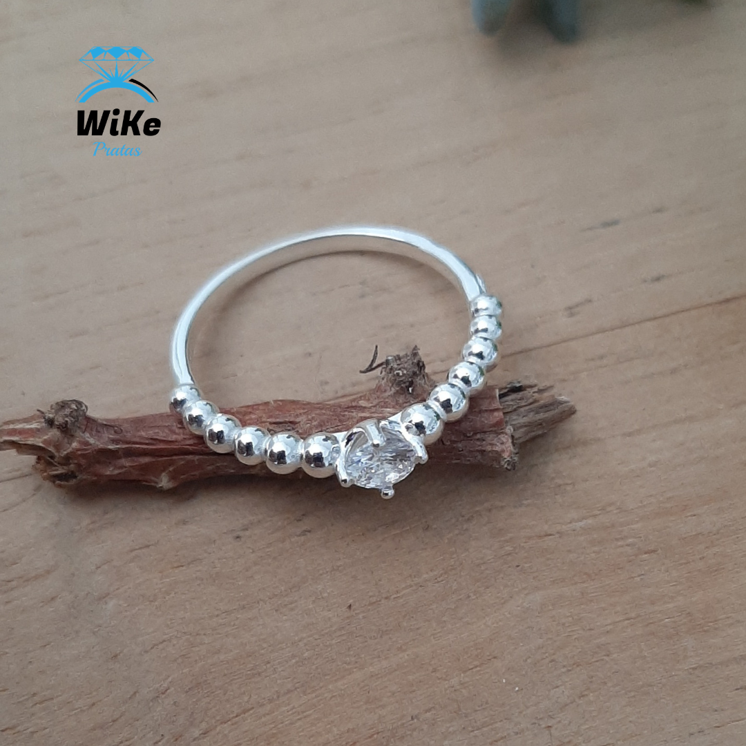 Anel solitário prata 925 bolinhas