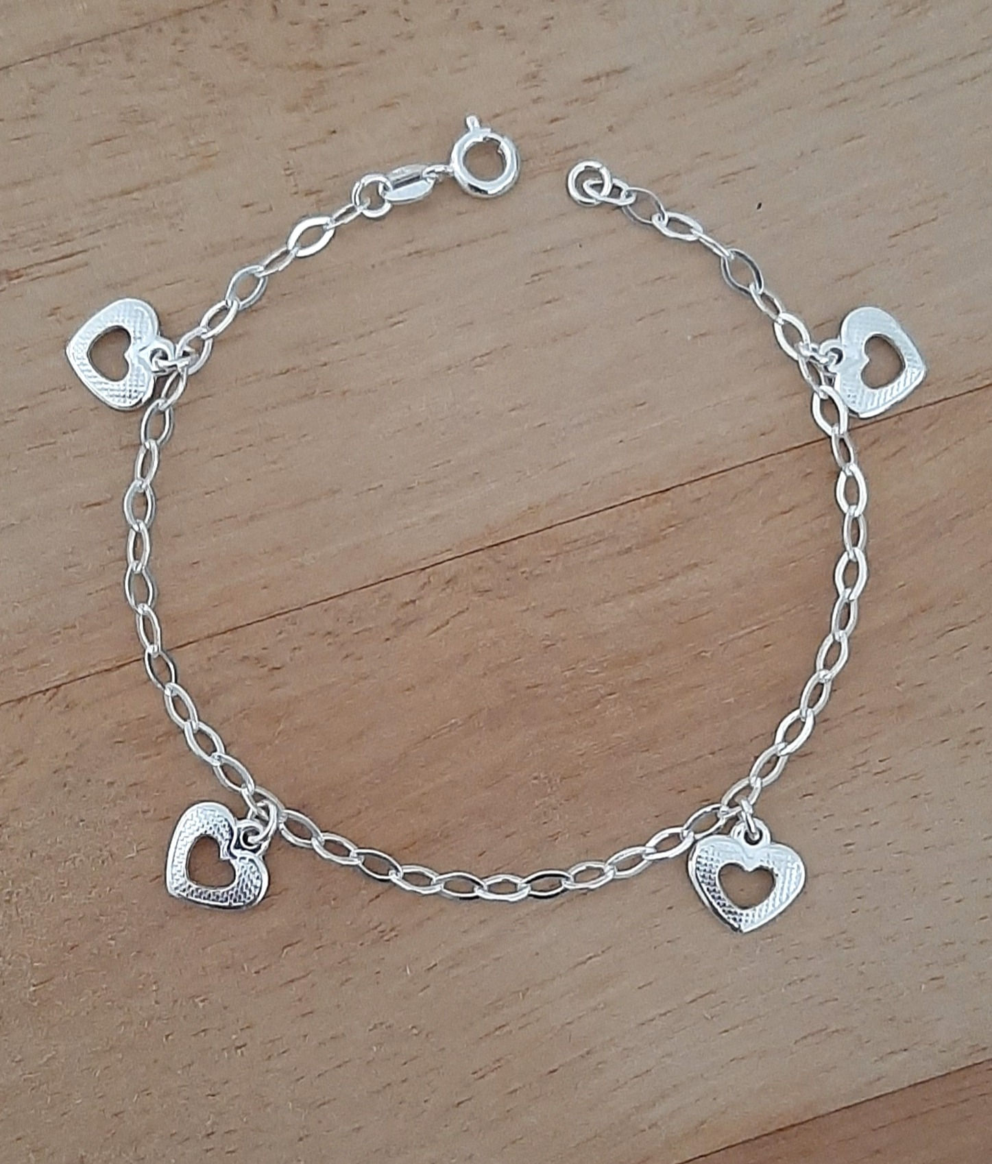 Pulseira prata 925 pingentes corações