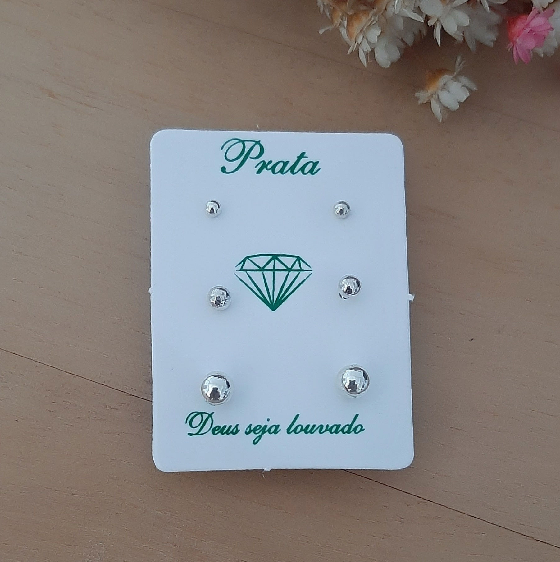 Trio brincos prata 925 bolinhas