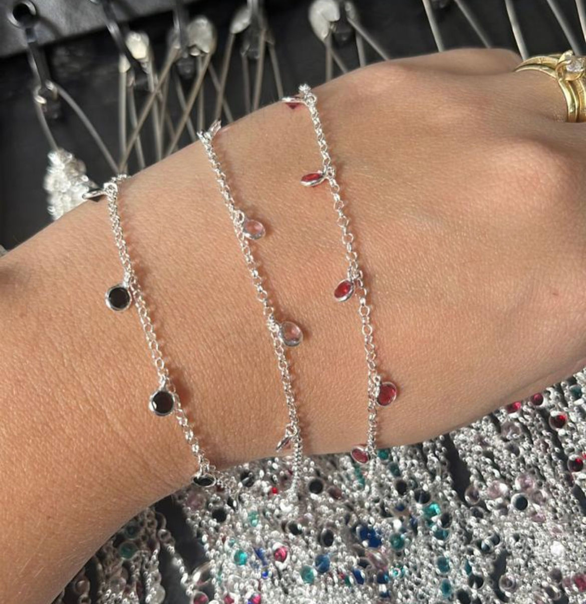 Pulseira prata 925 com pingentes zircônias