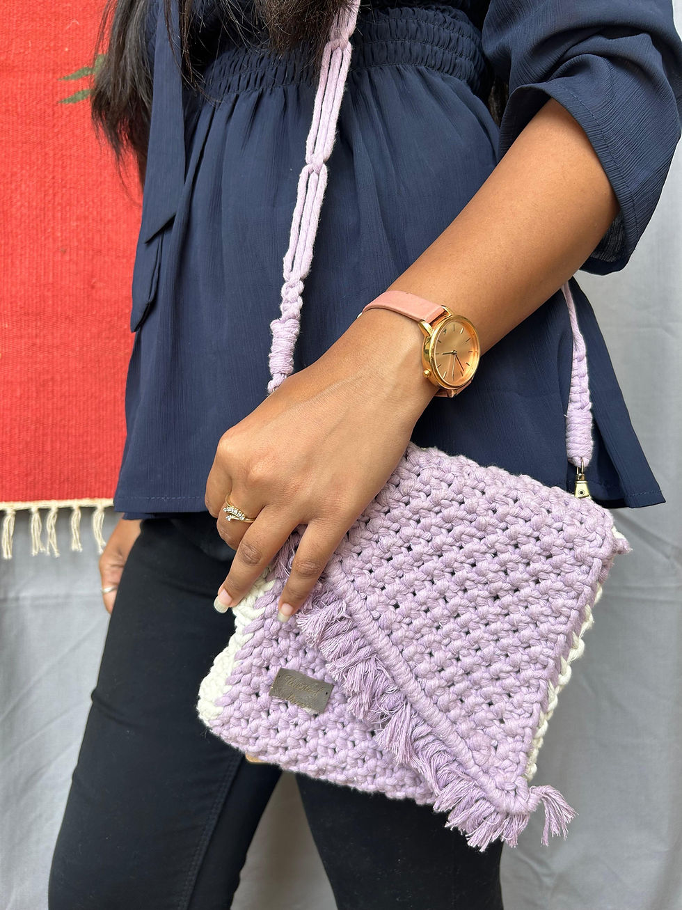 Thumbnail: Handmade Woolen Purse (Lavender)