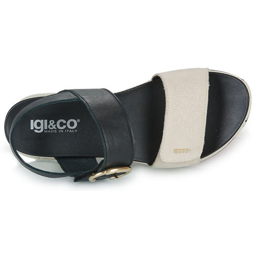 Miniatura: IGI&CO - SANDALIA DE CUÑA DE PIEL DE SEÑORA BEIGE-NEGRO