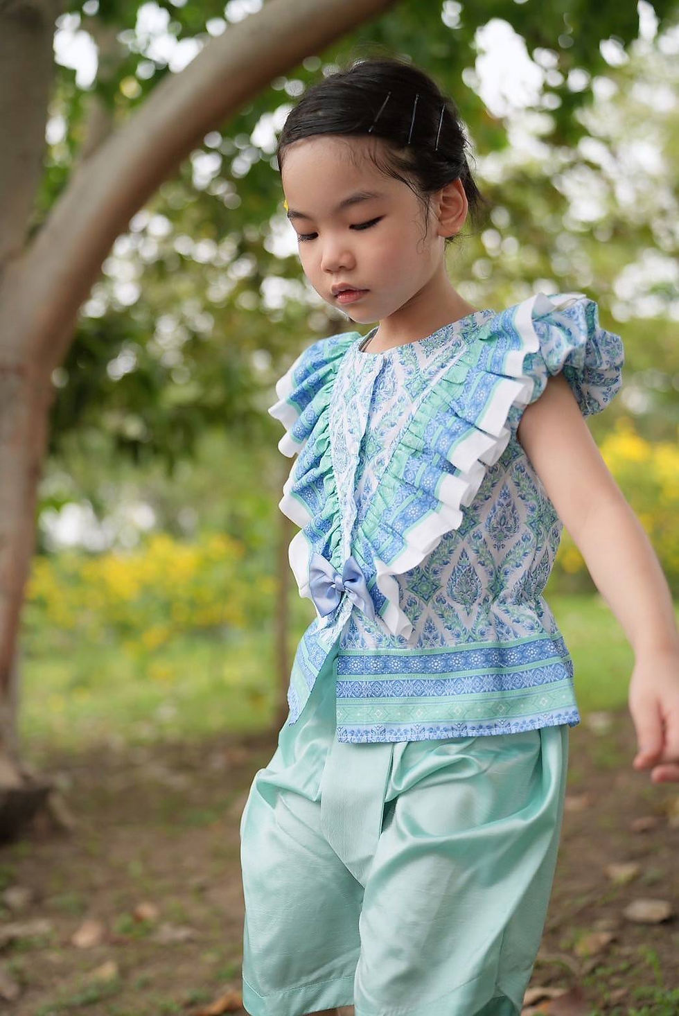 ภาพขนาดย่อ: ชุดเด็กหญิง ลายรักษ์ สีเขียวมิ้นท์