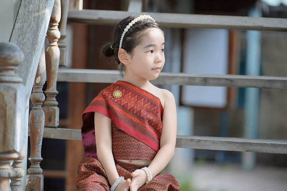 Thumbnail: ชุดไทยเด็ก แม่หญิงผ้ามัดหมี่สีอิฐ