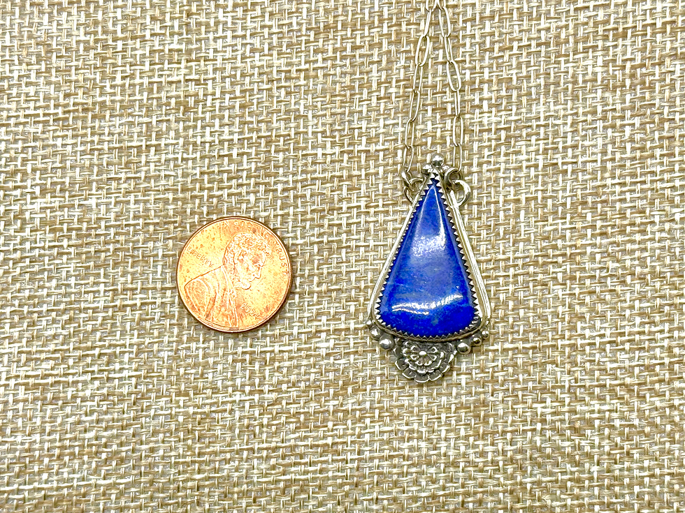 Thumbnail: Lapis Lazuli and Sterling Silver Floral Pendant Necklace Western Flower Blue