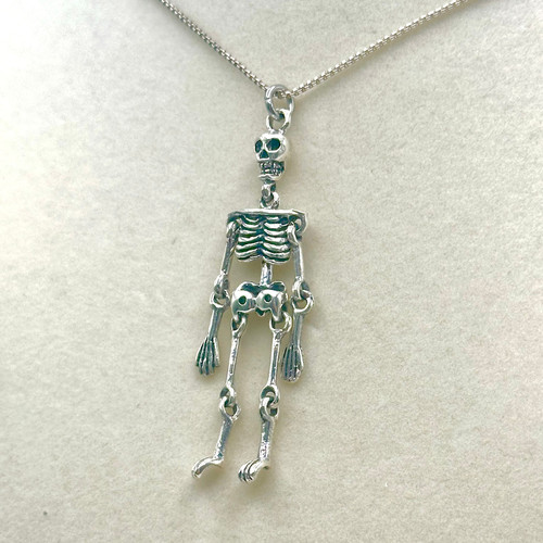 Sterling Silver Jointed Skeleton Pendant Necklace Halloween