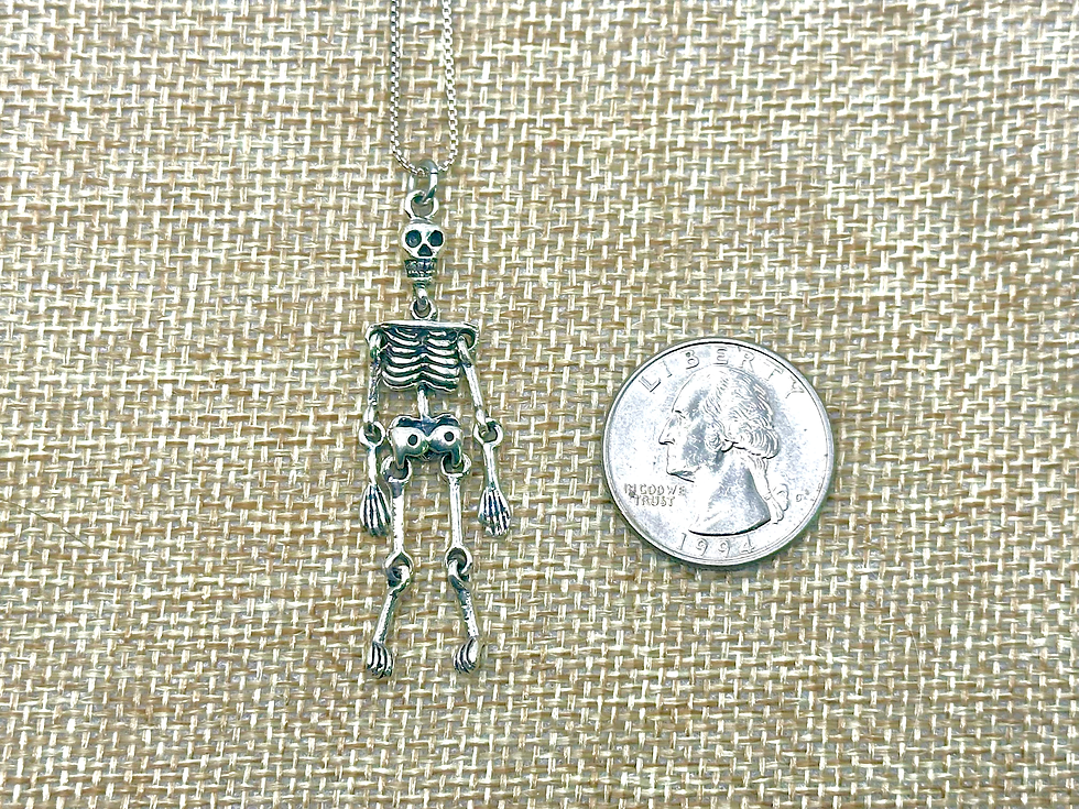 Thumbnail: Sterling Silver Jointed Skeleton Pendant Necklace Halloween Fall Goth Gothic