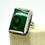 Thumbnail: Large Rectangle Malachite and Sterling Silver Ring with Flower/Floral Back Green