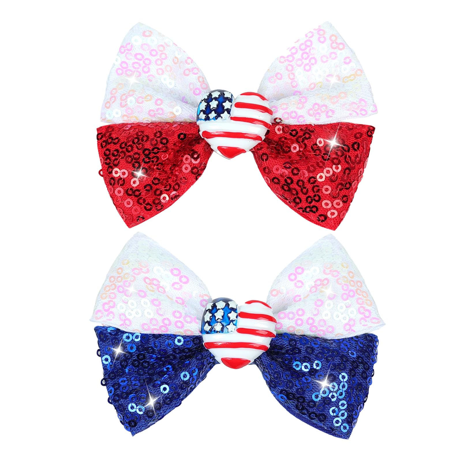 4th of July Baby Girls Hair Bows Clips Glitter Red Patriotic Blue Sequin Hair Cl