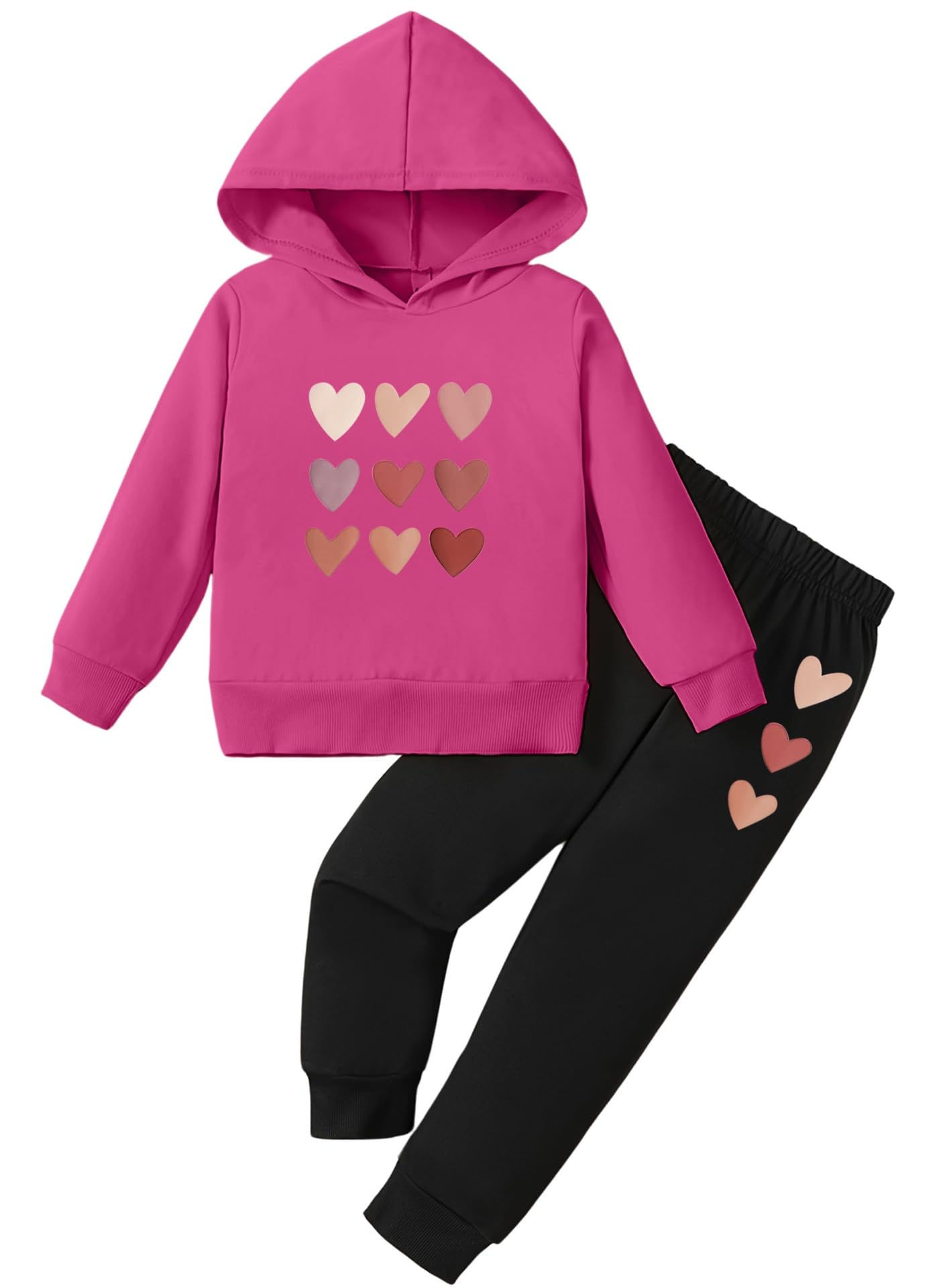 BOMDEALS Cute Toddler Girls Sweatsuit - Valentines Heart Print Kids Fall Clothes