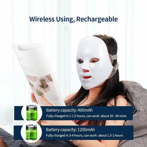 Miniatura: Máscara LED de 7 colores para rostro inalámbrica, máscara facial