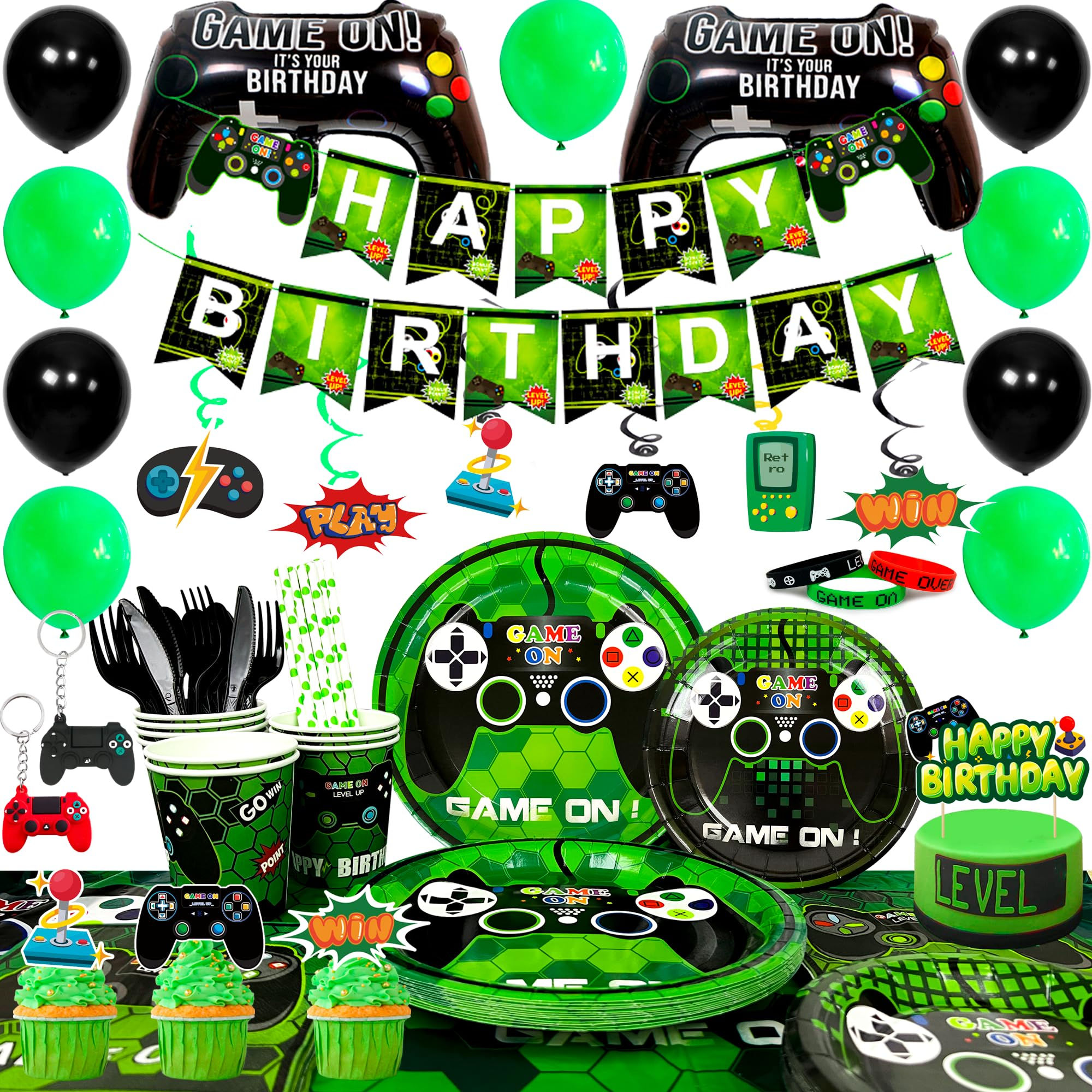 Gaming Birthday Party Supplies for Boys194pcs Video Game Party Decorations&Table