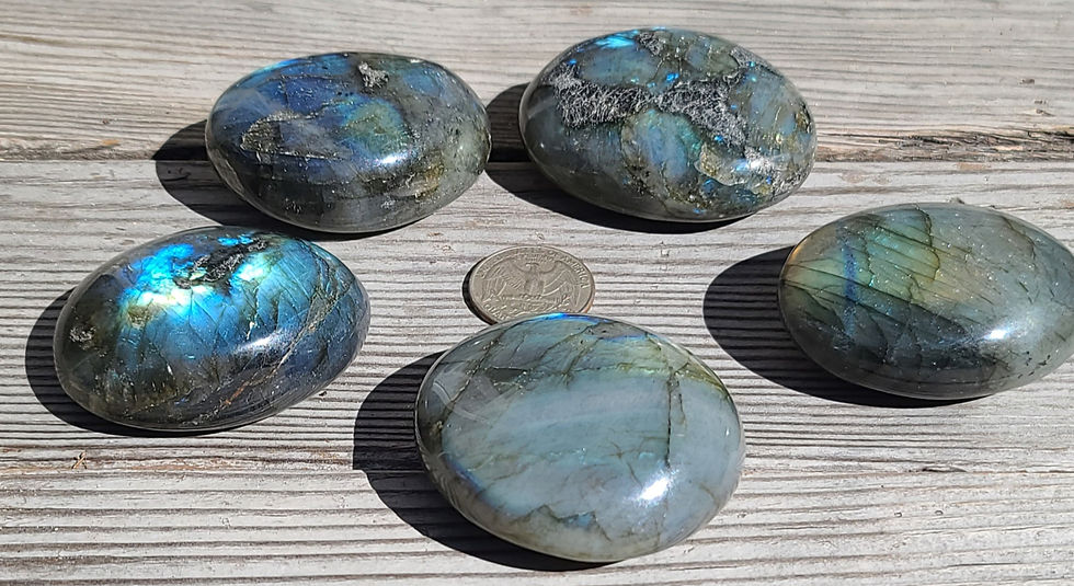 AAA grade Labradorite palm stone with vivid blue flash from Crystal Visions Rock Shop in San Diego