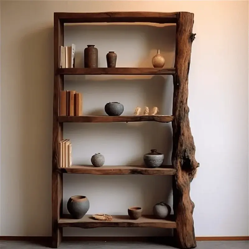 Thumbnail: Wabi Sabi Solid Wood Bookshelf – Rustic Live Edge Display Shelf Unit