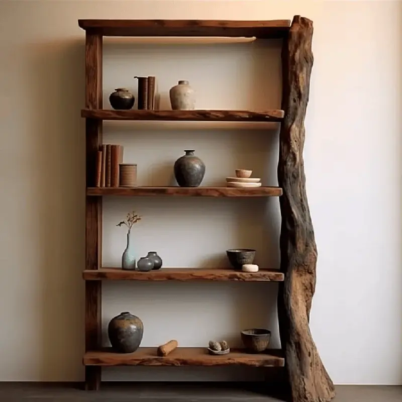 Thumbnail: Wabi Sabi Solid Wood Bookshelf – Rustic Live Edge Display Shelf Unit
