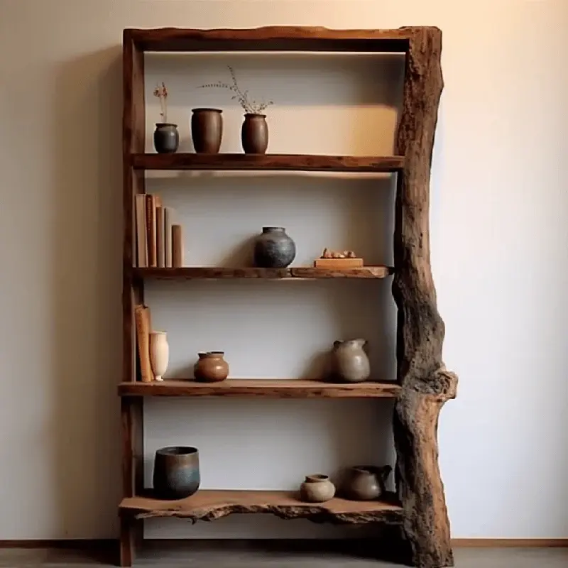Thumbnail: Wabi Sabi Solid Wood Bookshelf – Rustic Live Edge Display Shelf Unit