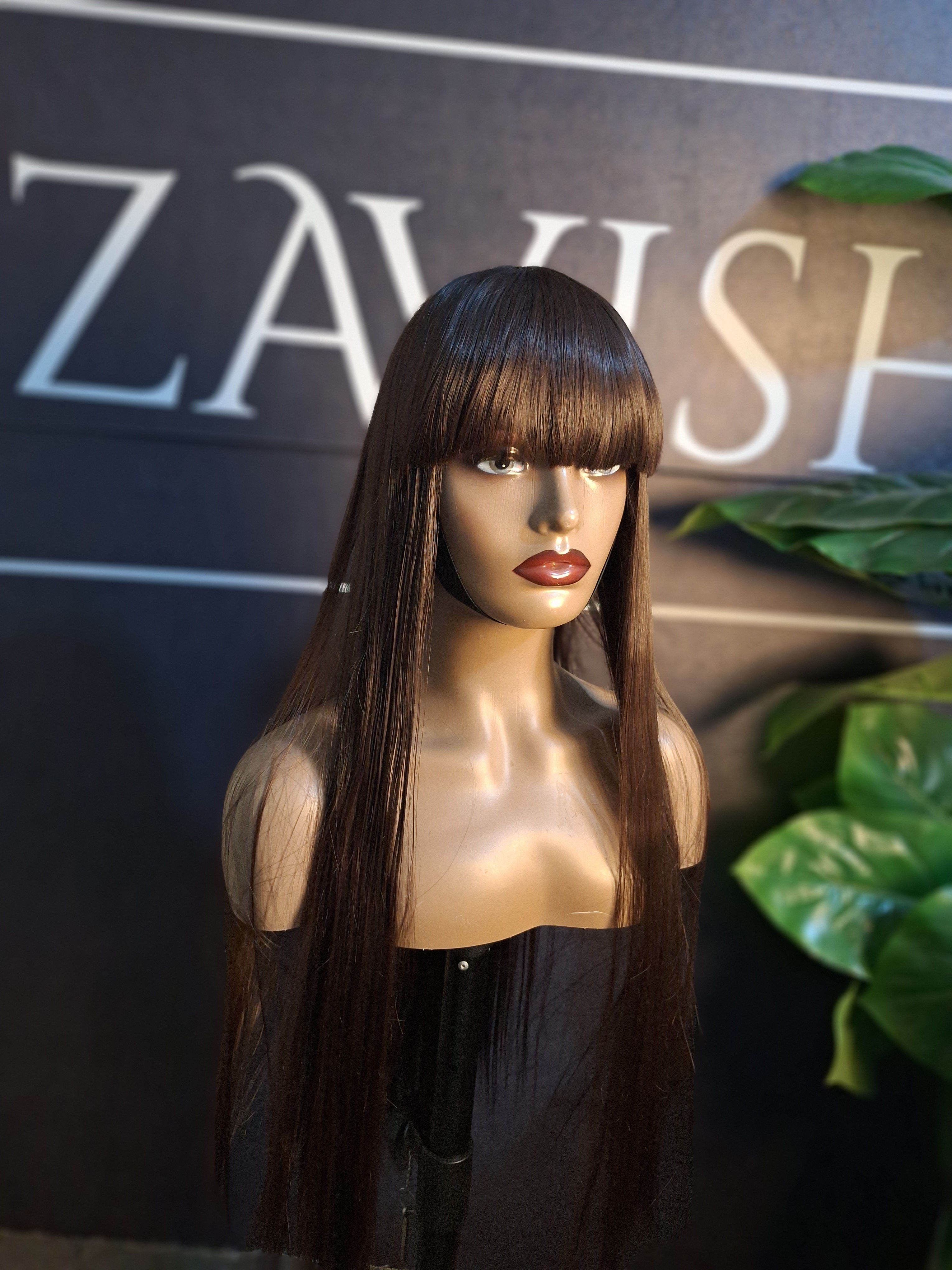 Premium Straight Fringe Yaki Wig, 32 Inches.