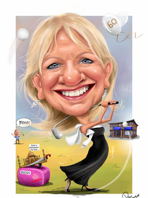 caricature of lady playing golf