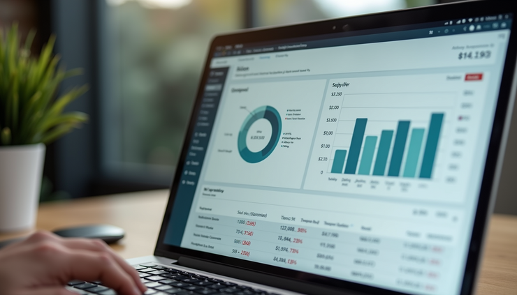 Eye-level view of a laptop screen showing Shopify dashboard with sales data