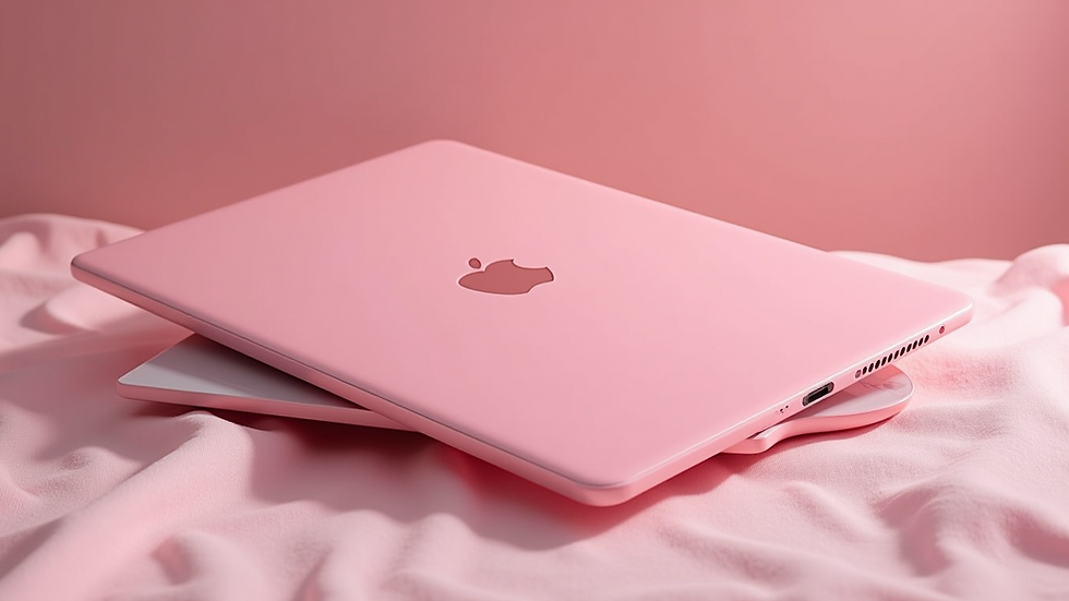 Close-up view of the new pink iPad on a soft surface