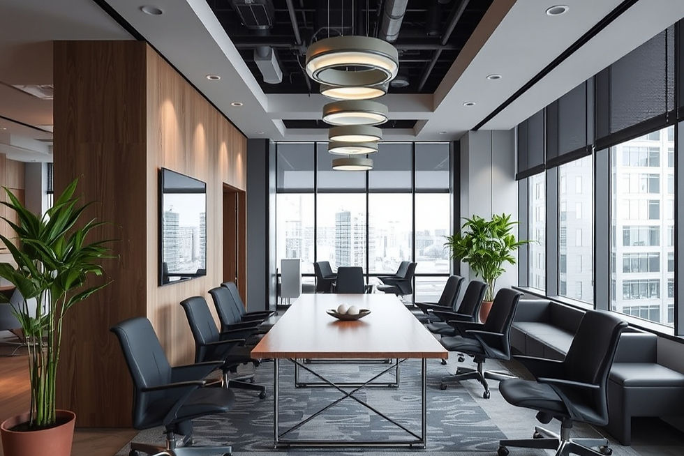 Modern, sleek conference room design exemplifies professional office interiors.