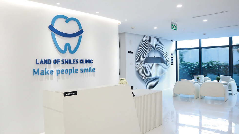 Clinic reception with blue logo