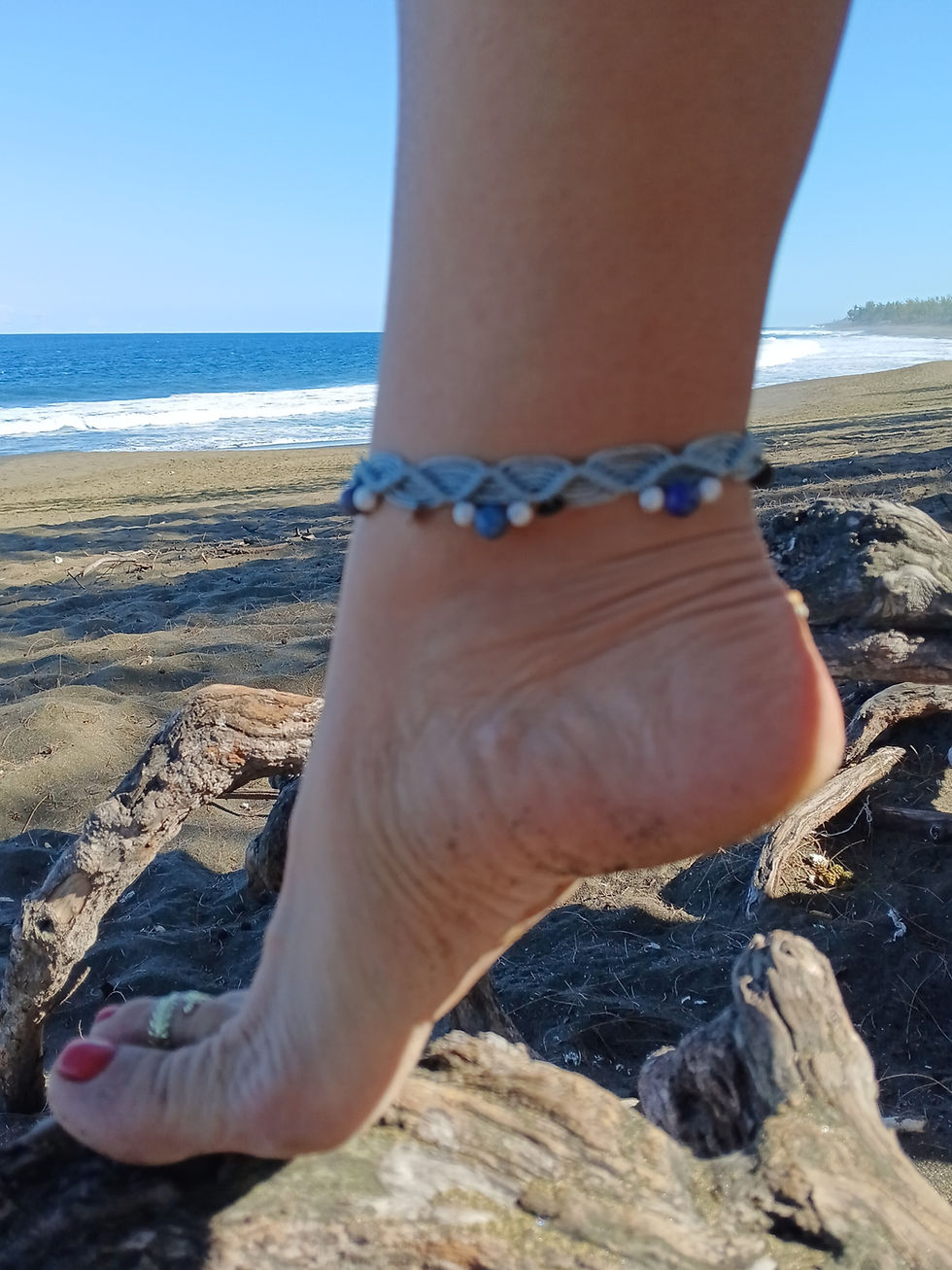 Chevillière macramé Howlite et lapis-lazuli