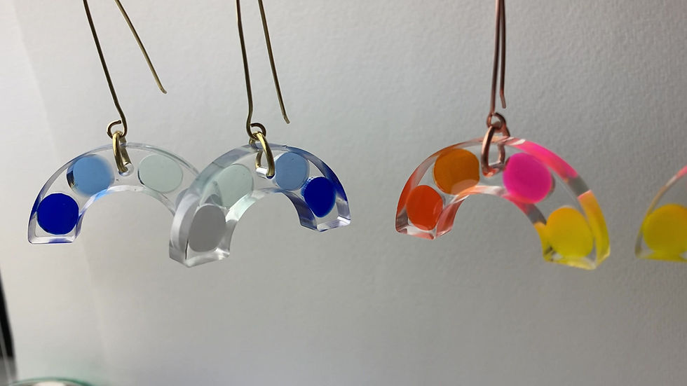 Thumbnail: Rainbow Blue Dot Resin Earrings