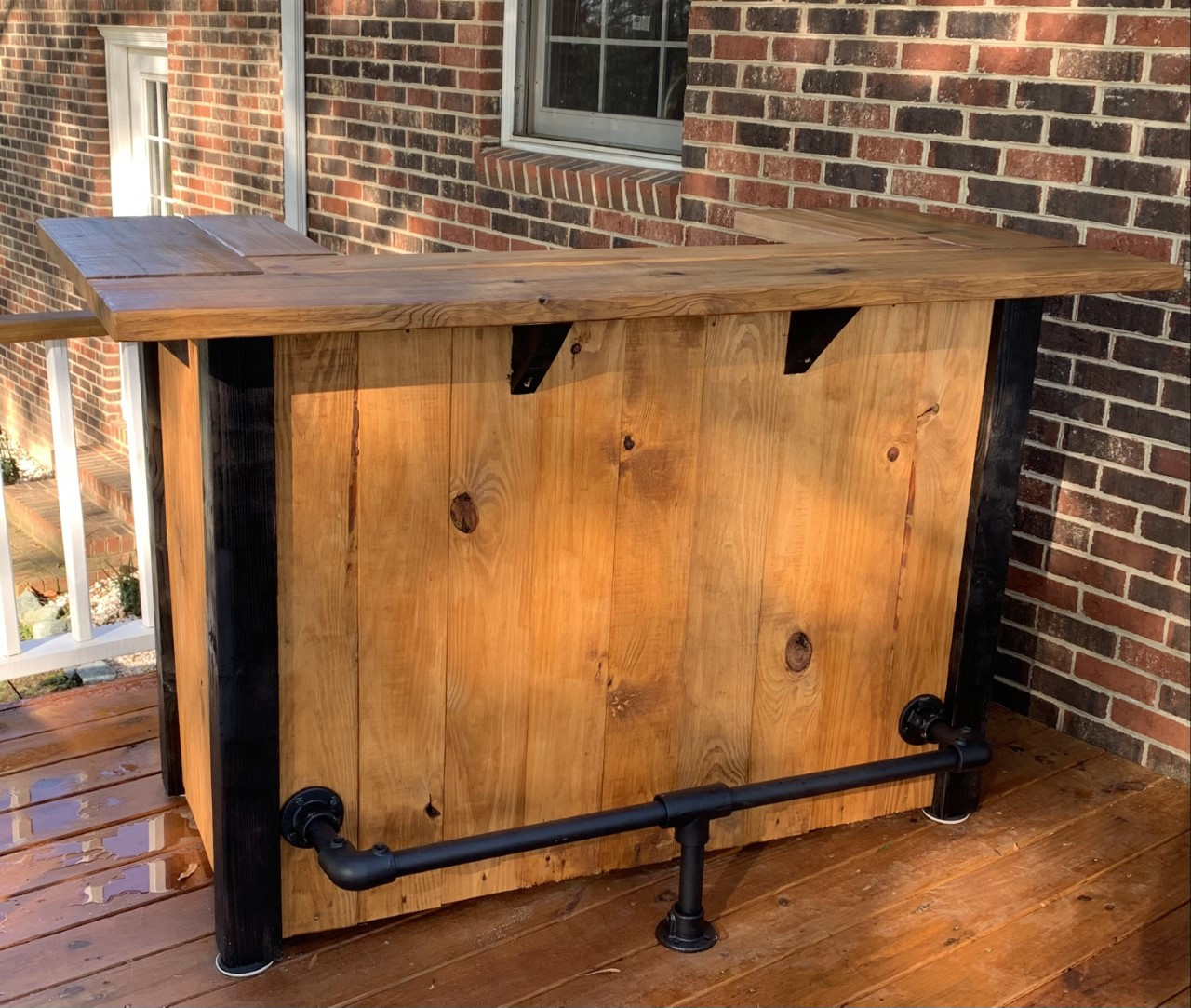 Rustic Bar with Iron Foot rail