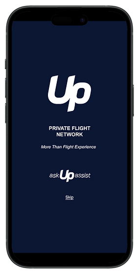 JETUP mobile app welcome splash screen with Up logo and luxury branding