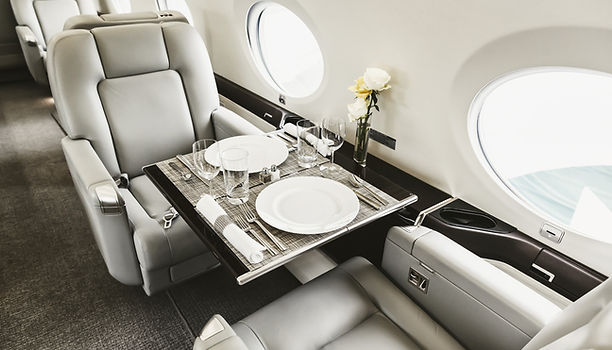 Luxury corporate private aircraft interior layout and flight mechanics.