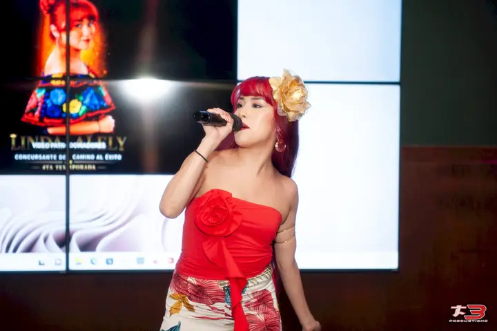 Cantante interpretando una canción durante la Gran Final de Camino al Éxito 2026 en Chicago