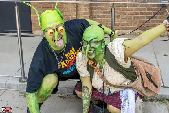 Fantasy-themed characters posing for the camera during Faire in the Field 2026.