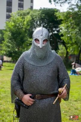 Attendee dressed as a medieval knight during Faire in the Field 2026 in Chicago.