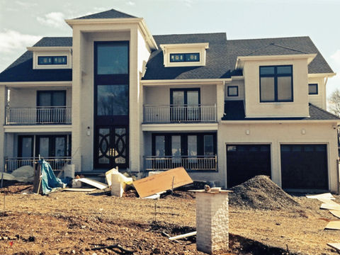 New construction, two-story modern mansion.