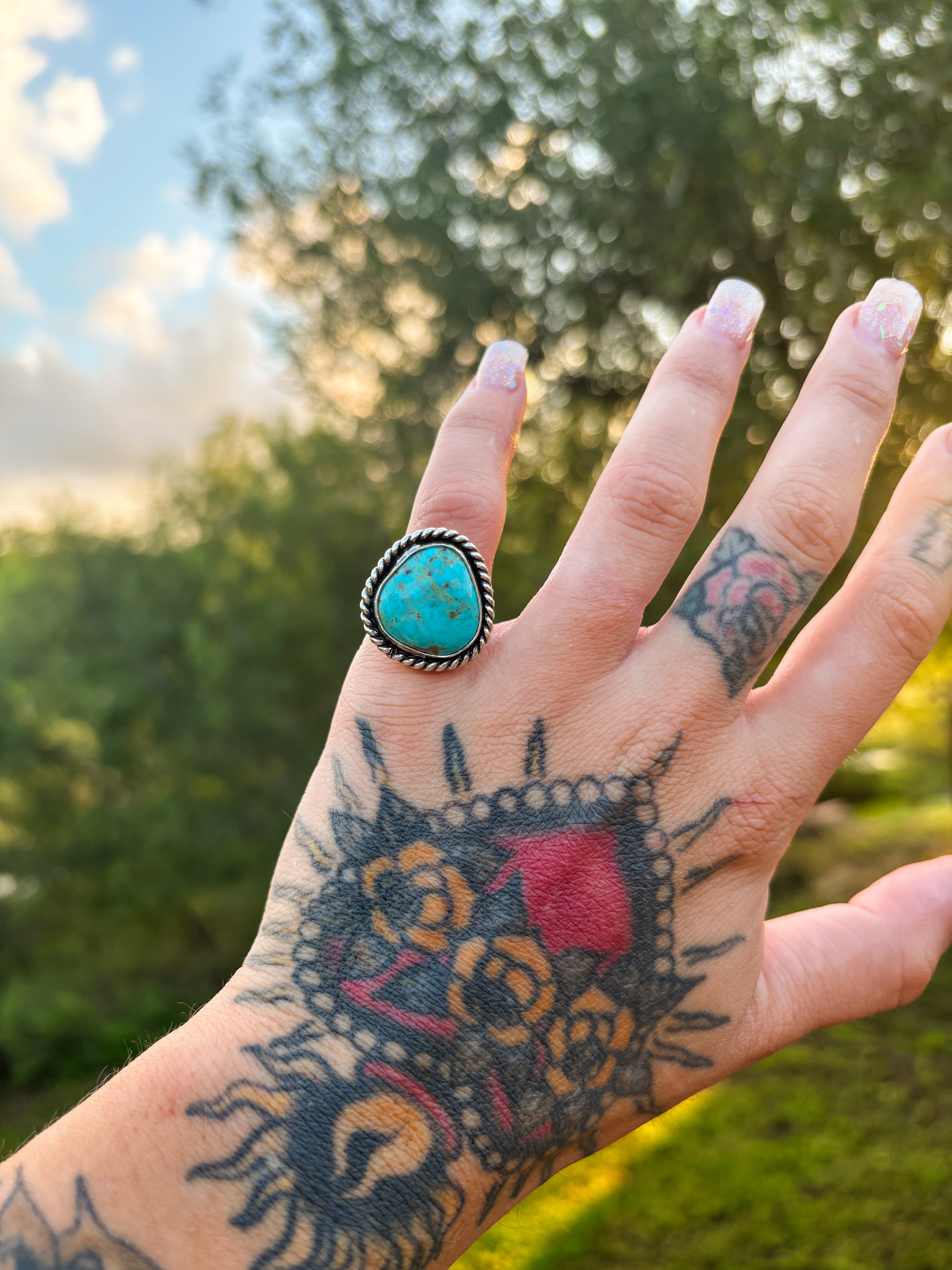 Sterling Silver and Sonora turquoise star ring size 5