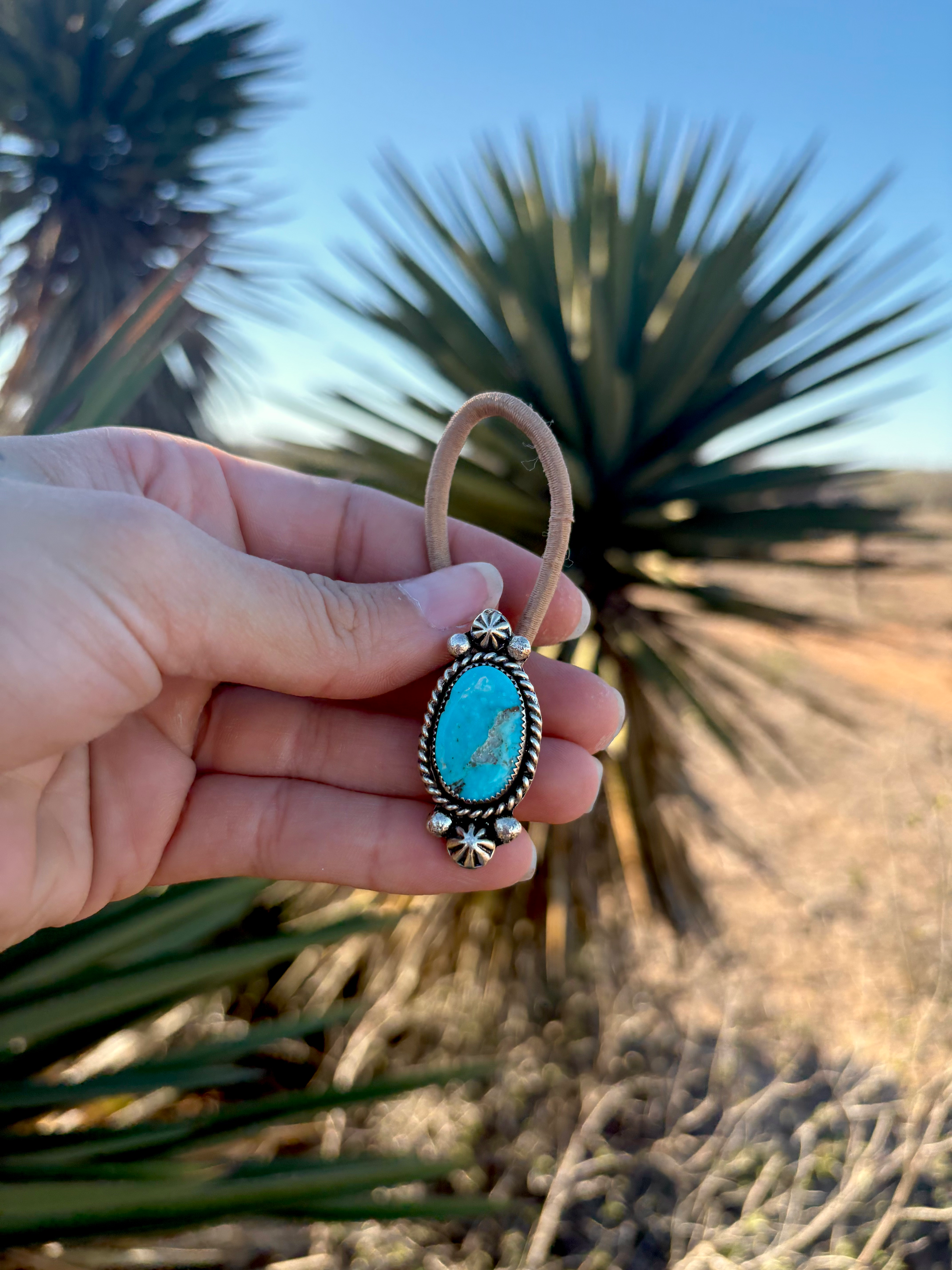 Sonoran turquoise and sterling silver hair tie